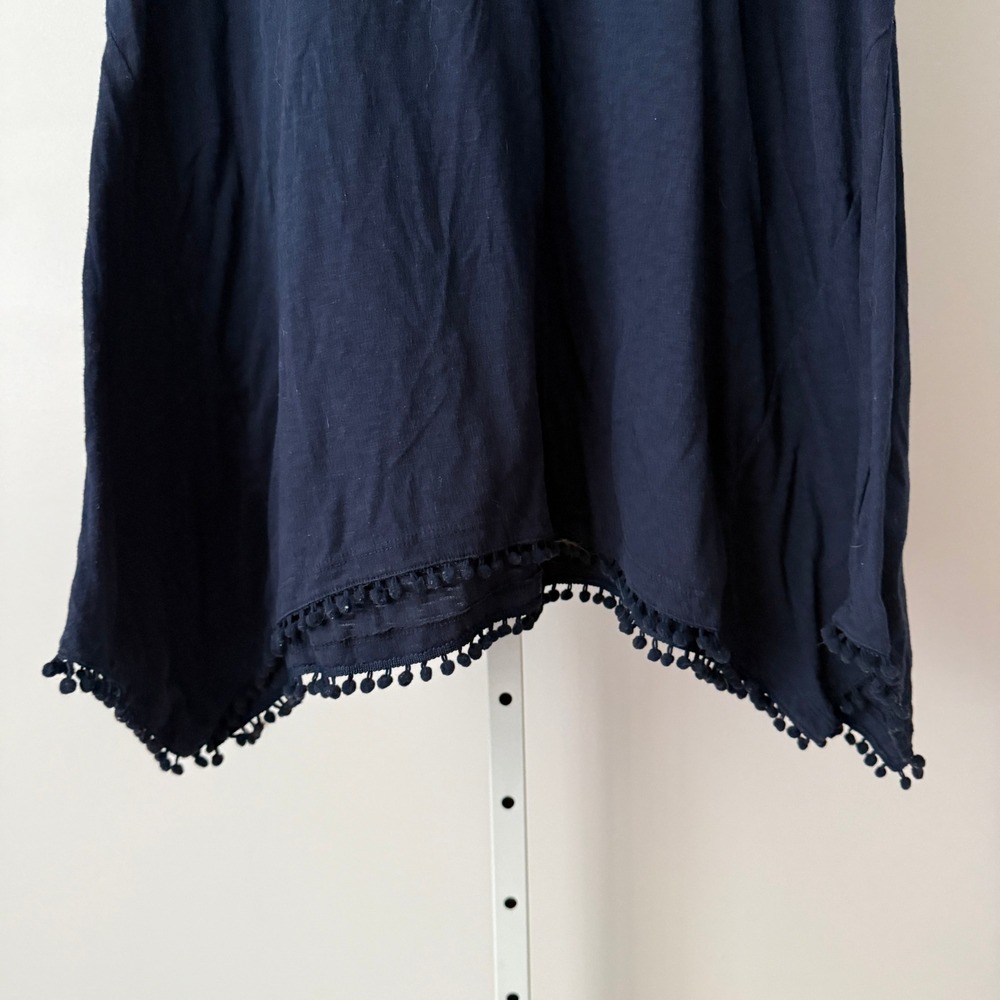 Style & Co 1X Navy Top Embroidered Pom Pom Boho Cottage Prairie Peasant - Picture 3 of 5